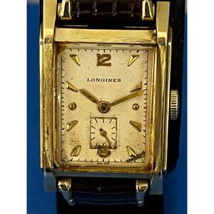 Longines Wristwatch 14k gold hand winding small second hand deco tank watch